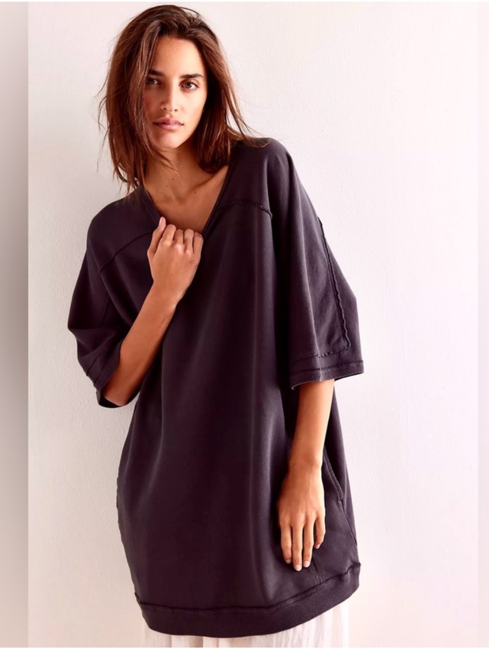 Free People We The Free Mari Muscle Sweatshirt Dress Size Medium in Charcoal